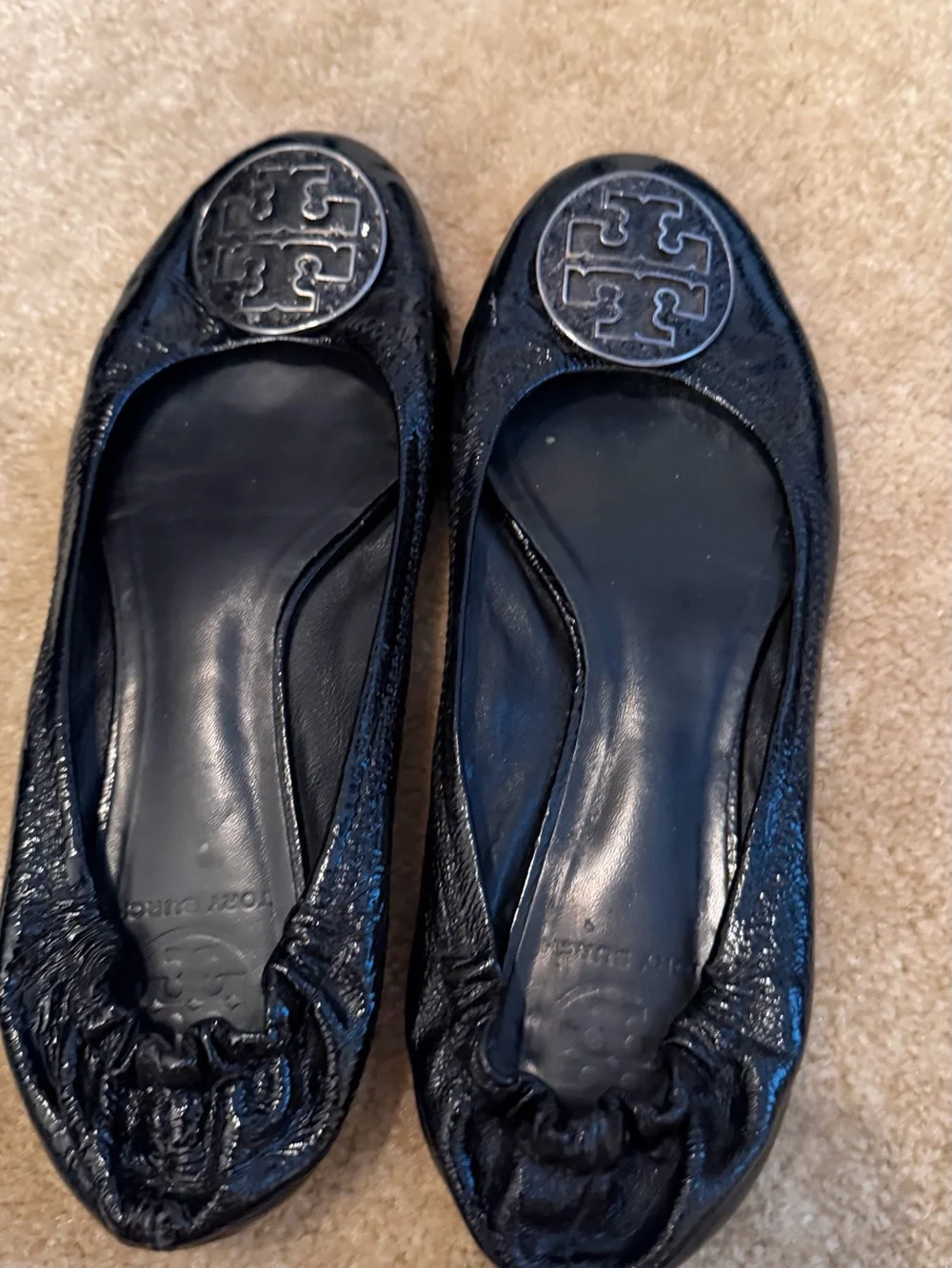Tory Burch Black Patent Logo Ballet Flats